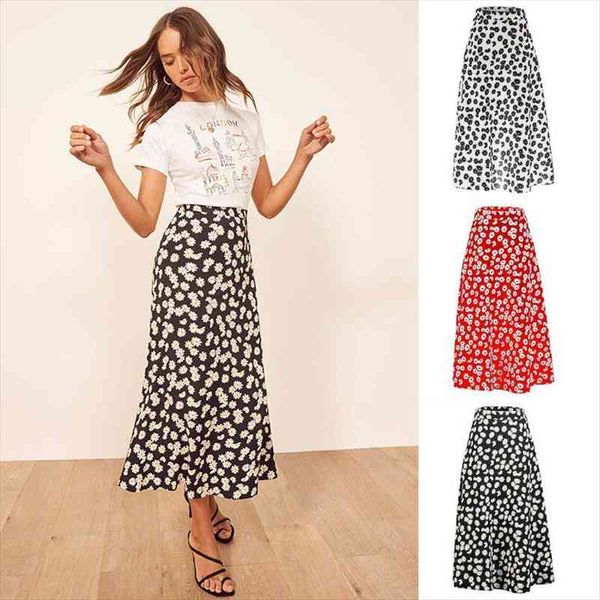 

long harajuku korean style streetwear womens skirts elegant zipper summer high waist women fashion floral daisy skirt, Black