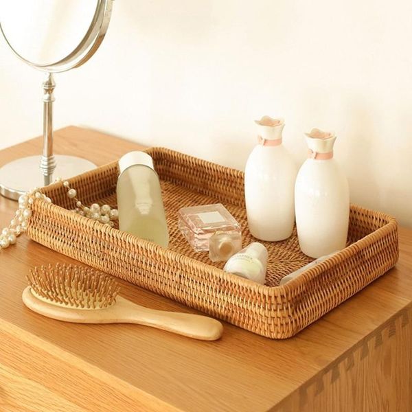 

kitchen storage & organization 3pcs rattan woven tray hand-woven basket fruit food snack for living room bedroom home office decor
