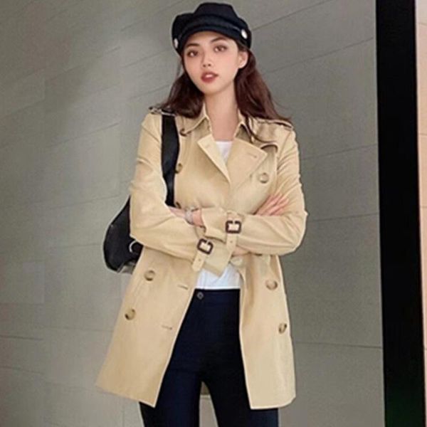 

women's trench coats godilon shopping mall with 2021 spring and autumn double row buckle belt lapel long sleeve medium windbreaker, Tan;black