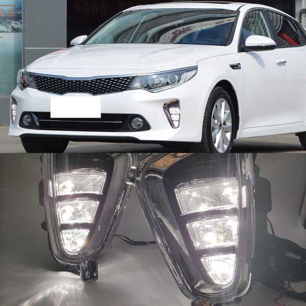 1 Set Araba LED DRL Gündüz Çalışma Light Sis Lambası Sarı Dönüş Sinyali Günü Işık Sisleri Kia K5 Optima 2016 2017