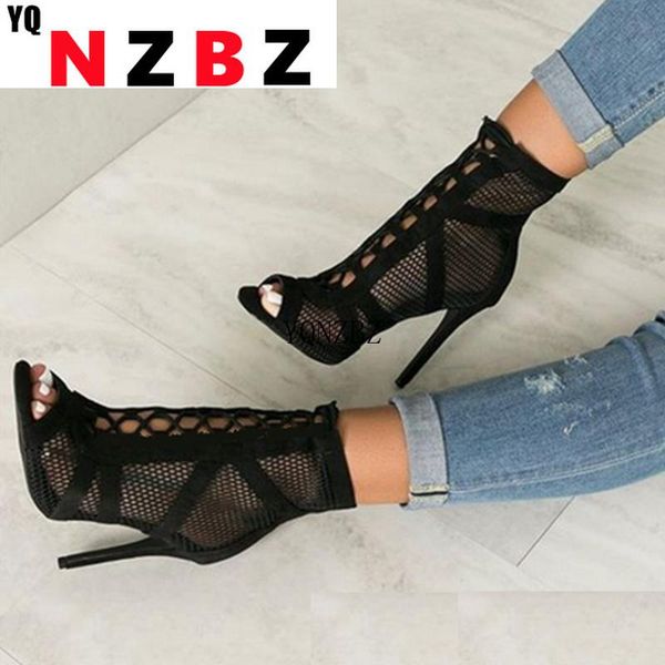 

sandals yqnzbz 2021 fashion black summer lace up cross-tied peep toe high heel ankle strap net surface hollow out