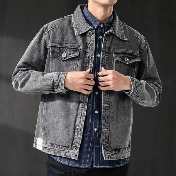 

men's jackets 2021 autumn vintage dark gray jeans jacket fashion casual loose denim coat male brand clothes plus size 4xl 5xl, Black;brown