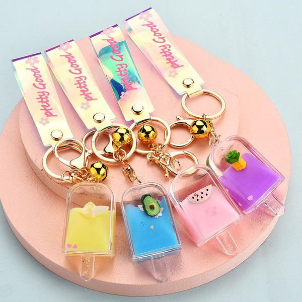 

keychains acrylic fruit cream keychain summer strawberry avocadoleather rope keyfob ornament women couple bag car charm key ring gifts, Silver