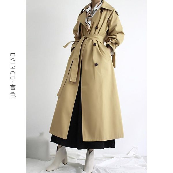 

women's trench coats windbreaker women's middle and long british style 2021 spring autumn pure cotton temperament goddess fan khaki, Tan;black