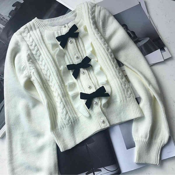 

white twist female autumn years knitting cardigan sweater coat cultivate one's morality joker short sleeved shirts 210429, White;black