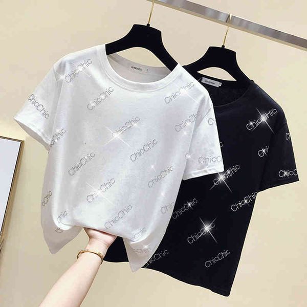 

women's sweaters diamond lettered t-shirt, women's clothes, short sleeves, summer, , korean cotton , fashion m3l6, White;black