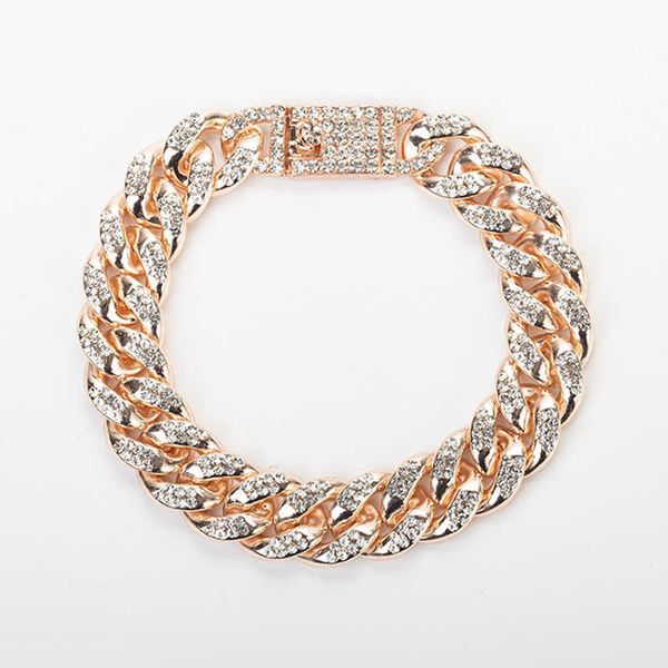 

hip hop rap cuba chain 2m gold diamond men's alloy bracelet, Golden;silver