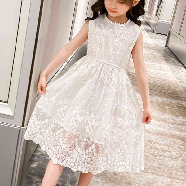 

summer dress for girls sleeveless round neck lace print sweet princess cute kid clothes party wedding 210515, Red;yellow