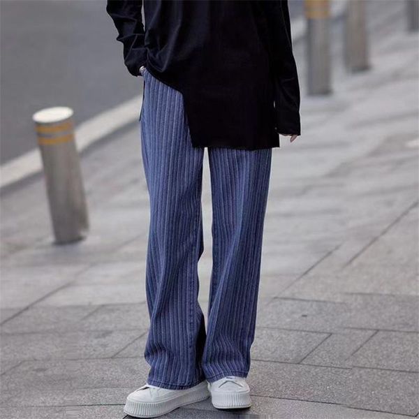 

women's jeans striped high waist women spring fashion korean style female straight denim pants casual loose, Blue