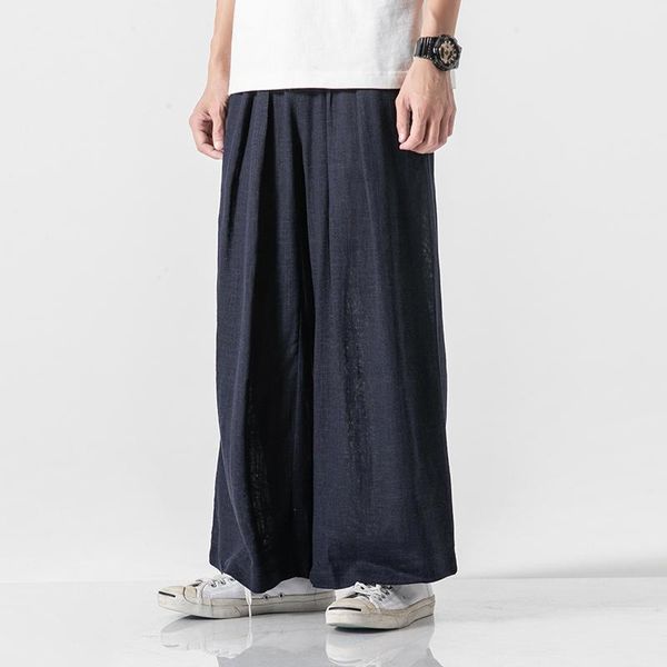 

men's pants mens nature cotton linen trousers summer casual male solid elastic watrouse and hallen lantern, Black