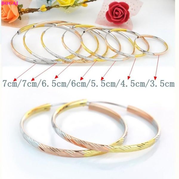 

real s925 sterling silver earrings for women thai tricolor big wide earbobs 2021 fashion women's ear jewelry hoop & huggie, Golden;silver