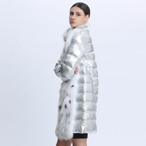 

women's fur & faux duck down jacket with natural ladies real female winter coats women silver slim warm long jackets, Black