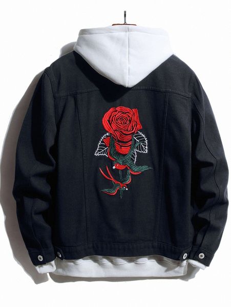 

men bird and floral embroidery denim jacket without sweatshirt g4to#, Blue