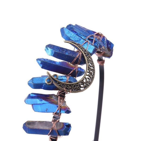 

hair clips & barrettes g6df boho vintage witch tiara faux raw crystal headband alloy moon angel aura crown, Golden;silver