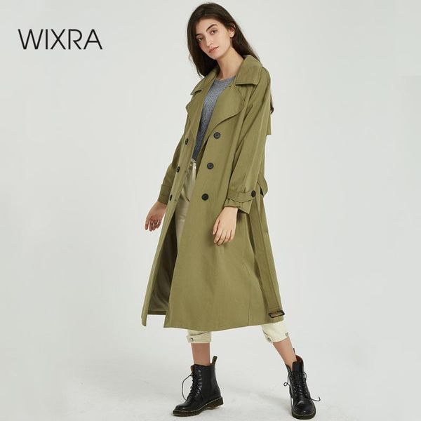 

women's trench coats wixra women casual solid classic double breasted outwear with sashes office coat chic design long autumn spring, Tan;black