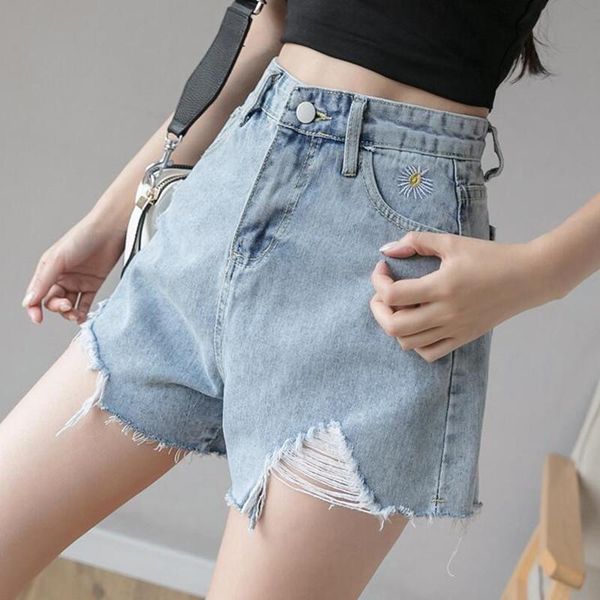 

women's jeans woman shorts ripped clothes high waisted 2021 summer streetwear baggy wide leg vintage fashion the blue harajuku pants