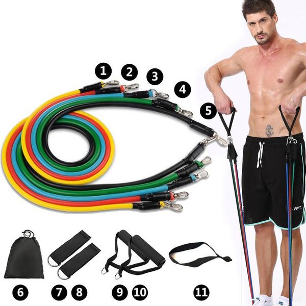 

resistance bands trainers force core training tool 11pcs/set multifunction tpe pull rope exercise workout band yoga fitness equipment