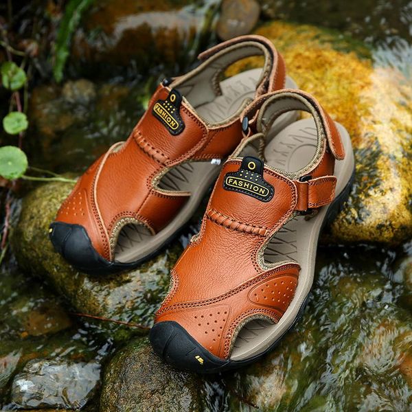 Sandali Plus Size Uomo Casual Scarpe da passeggio a piedi Uomo estivo Trekking all'aria aperta Wade Vera pelle da spiaggia maschile