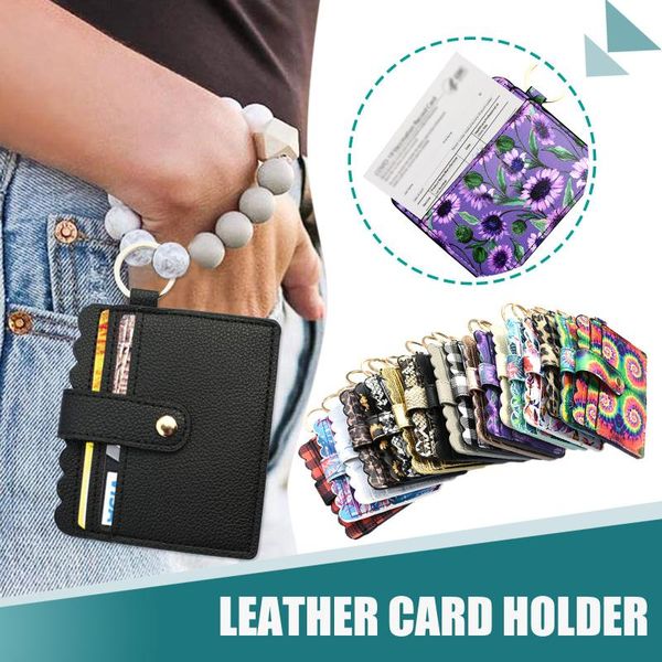 

card holders 1 pc portable pu leathe coin purse business id credit badge holder wallet keychain bus cards cover arriverl 2021, Brown;gray