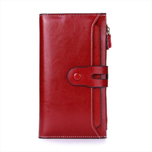 

dreamlizer women real genuine leather wallet female long clutch purse lady phone coin bag womens, Red;black