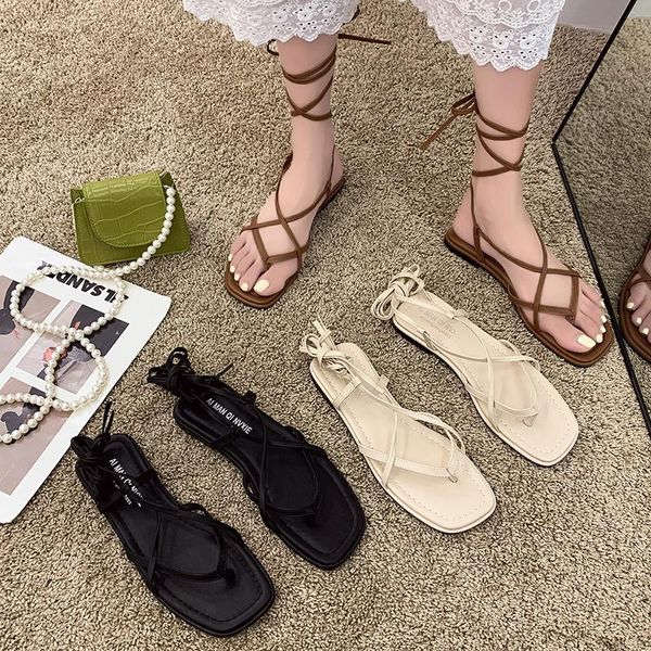 

sandals 2021 ladies shoes summer flip flops platform clear heels all-match cross cross-shoes suit female beige corrective gi, Black
