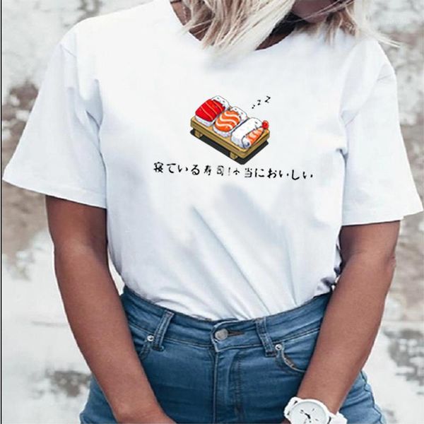 

women's t-shirt sleepwalking sushi summer couple wear short-sleeved printed men's, White