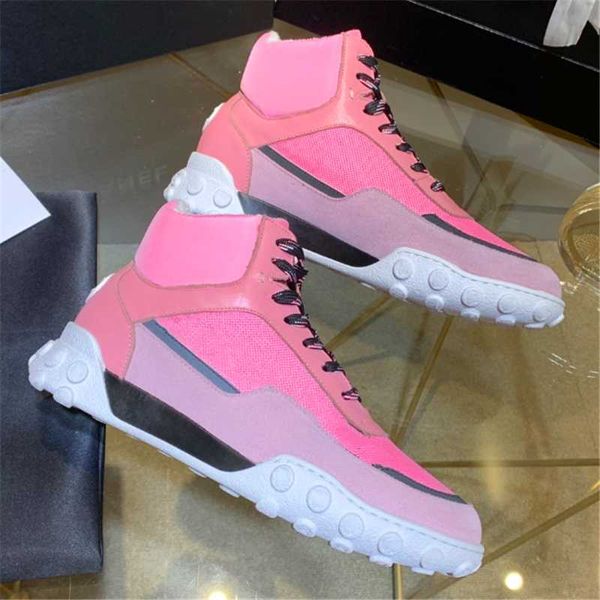

boots color-blocking high-sneakers mesh fabric stitching platform clunky lace-up women's shoes, Black