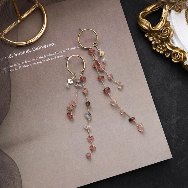 

sjvse-12 bohemian handmade colorful irregular stone tassel long drop earrings for women fashion statement dangle pendientes stud, Golden;silver