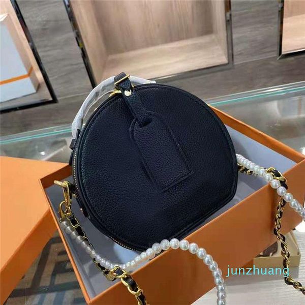 

designer- ladies shoulder bags leathers pearl chain handbag women fashion pure color mini small round bag