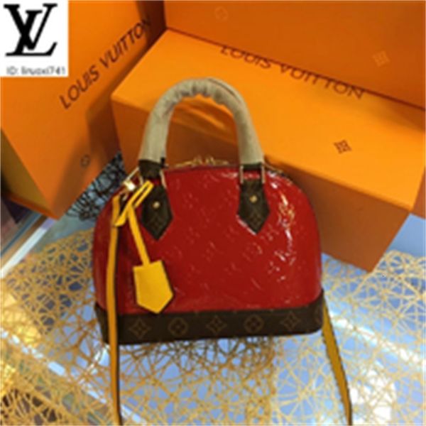 

brand designer luxury bsad m44389 red patent leather embossed shell bag women handbags iconic bags handles shoulder bags totes cross bod