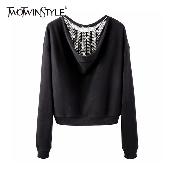 

twotwinstyle casual patchwork diamond tassel sweatshirt for women o neck long sleeve black sweatshirts female fashion style 210517