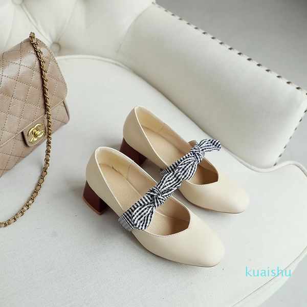 

dress shoes big size 32-46 spring & autumn solid fashion women med square heels pumps 2 colors, Black