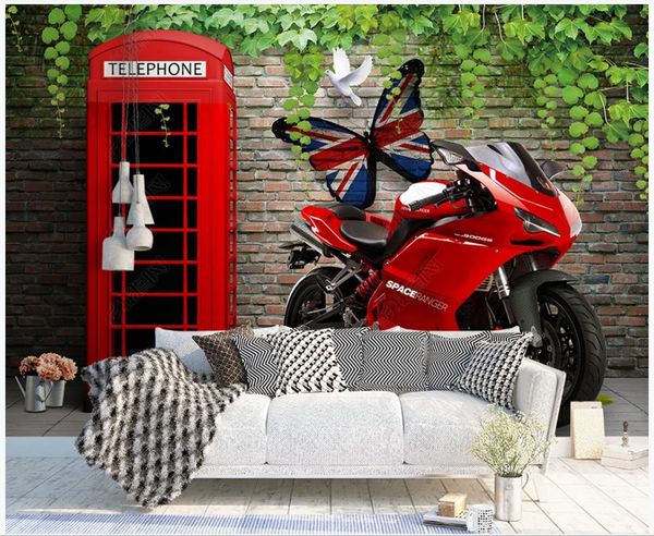 Papel de parede para celular para paredes 3D foto wallpapers murais modernos europeu e americano tijolos de parede motocicleta bar de moto loja fundo parede papel decoração