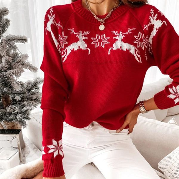 

women's sweaters manna ladies sweater partial autumn jacquard elk knits pullover around the neck simple long casual sleeve female 43io, White;black