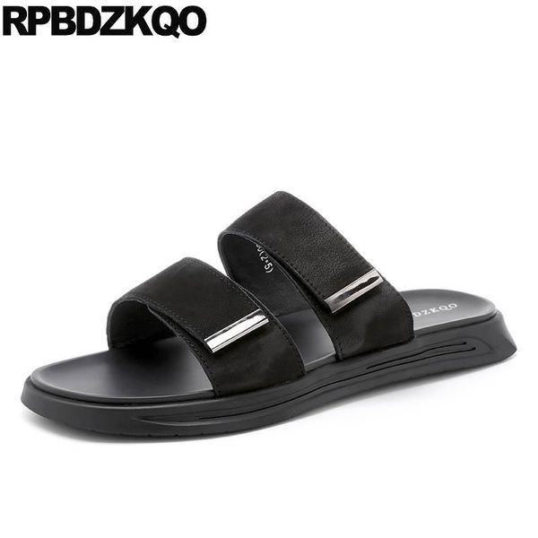 

sandals 2021 casual slip on soft genuine leather slides flat black summer slippers designer shoes men high quality
