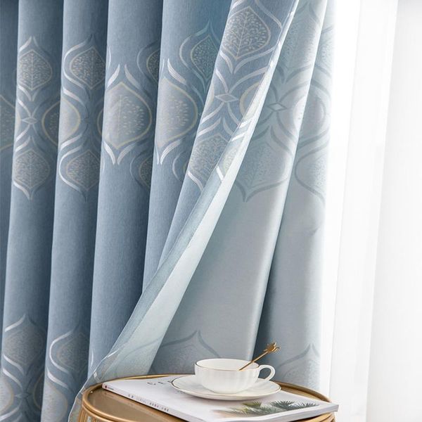 

curtain & drapes luxury leaf curtains for living room bedroom blue jacquard geometric leave thick heavy chenille darkening french window