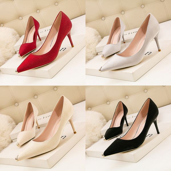 

fashion banquet women's shoes thin heel high heel satin shallow mouth metal pointed thin single shoes, Black