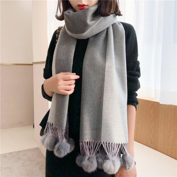 

scarves favorite coloured woman scarf of cashmere in autumn and winter 2021,dual-sided european simple fashion dyeing stapless, Blue;gray