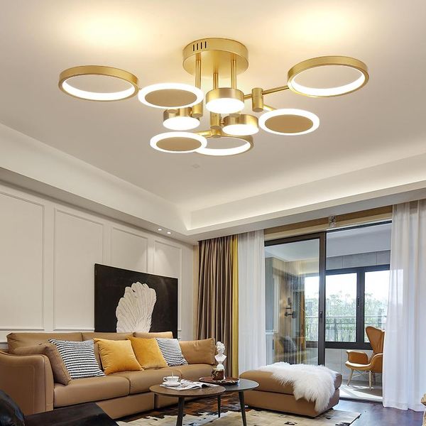 

ceiling lights modern circle rings for living room bedroom led gold home decoration lamp fixture with remote control 90-260v