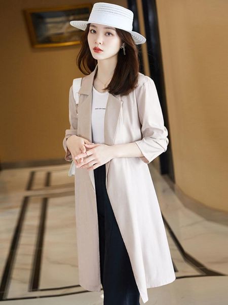 

women's trench coats windbreaker coat spring and autumn 2021 fashion thin high-end temperament medium long loose suit, Tan;black