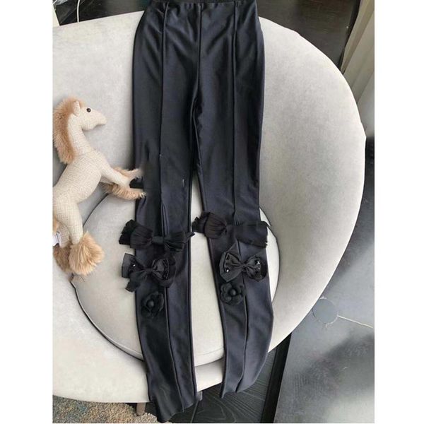 

women's pants & capris fashion high waist versatile solid color slim fit bow splicing casual women s trend, Black;white