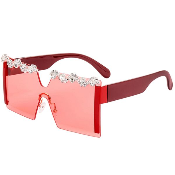 

women's sunglasses large lenses frameless glasses 2020 retro sun glasses with rhinestones uv400, White;black