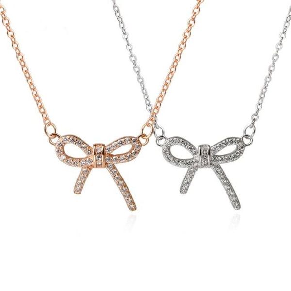 

pendant necklaces endeli 2 colors simple and fresh bow necklace crystal from swarovskis fashion jewelry fit women female for party, Silver