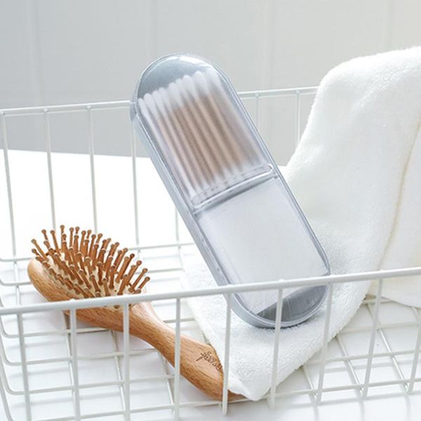 

bathroom storage & organization portable travel two grid dust-proof swabs stick box makeup cosmetic case organizer holder transparent