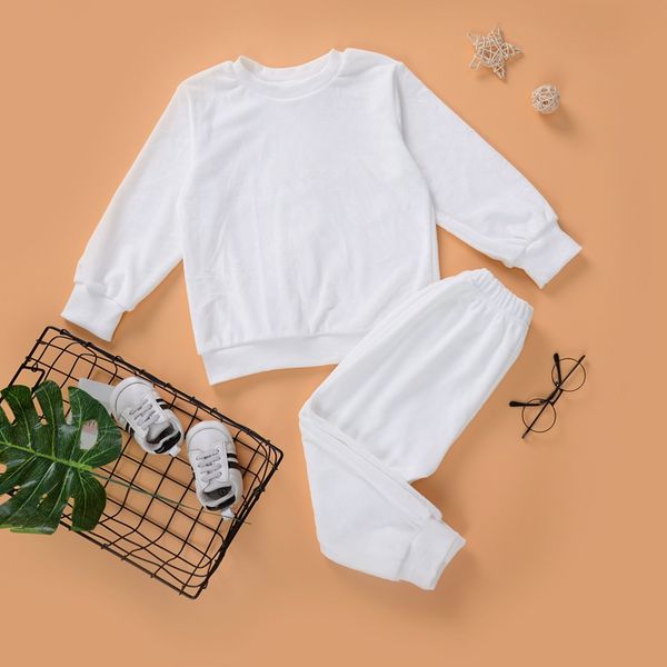 

2021 autumn winter kids boys girls cotton white tracksuit outfit long sleeve t-shirt pants toddler baby boy girl clothes set, Blue