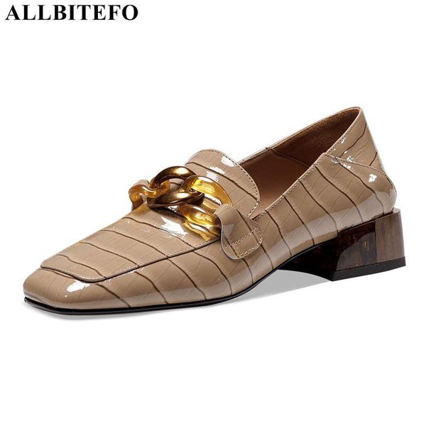 

dress shoes allbitefo crystal heel genuine leather thick heels women brand high office ladies, Black