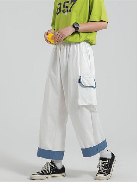 

wide leg men ankle-length pants hip hop cargo casual pockets fashion trousers loose streetwear mens sweatpants ds501054 men's, Black