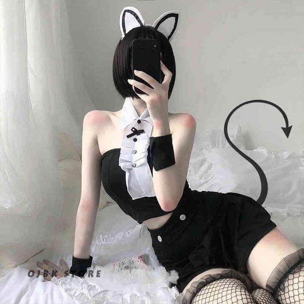 

cat cosplay lolita erotic apron maid cute costume babydoll dress women lace miniskirt servant outfit punk style lingerie, Black;white