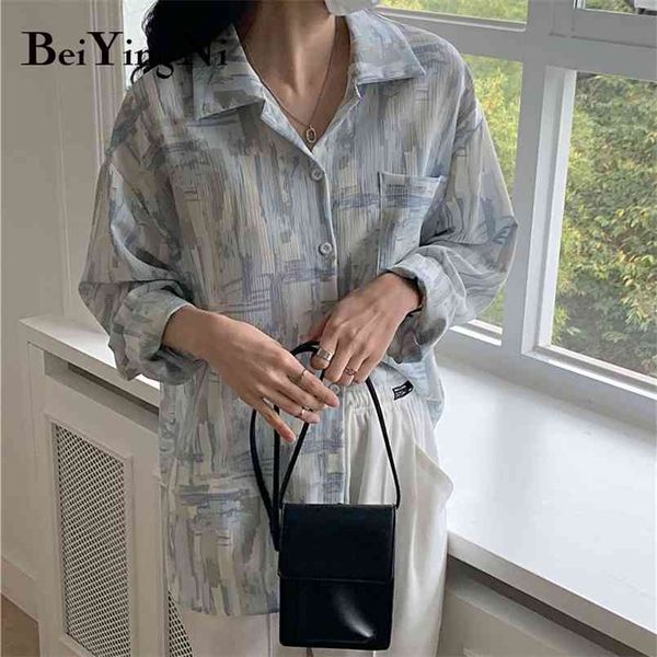 Blaues Hemd der Frauen plus Größe beiläufige koreanische Tops weibliche Retro Preppy junge Sommermode Blusa Mujer Camisas Tuch 210506