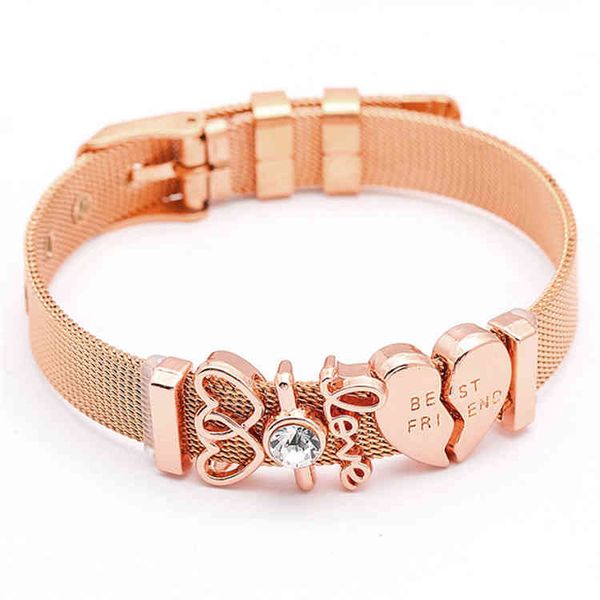 

fine rhinestone stainless steel jewelry mesh bracelets bangles heart designer charms bracelet for diy friend gift, Golden;silver
